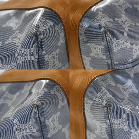 CELINE Logo Macadam Pattern Shoulder Tote Bag Vinyl Leather Blue SHW 38KA973 - Picture 7 of 15